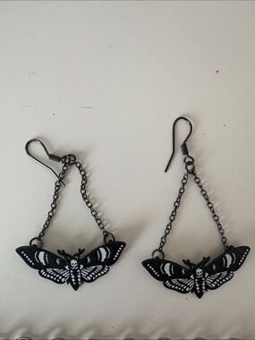 2010s Hot Topic skull moth earrings - worn once